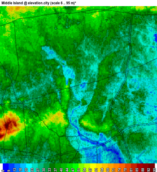 Zoom OUT 2x Middle Island, United States elevation map