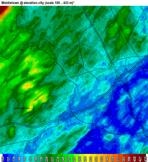 Zoom OUT 2x Middletown, United States elevation map