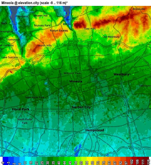 Zoom OUT 2x Mineola, United States elevation map