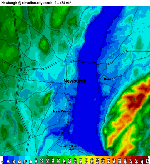 Zoom OUT 2x Newburgh, United States elevation map