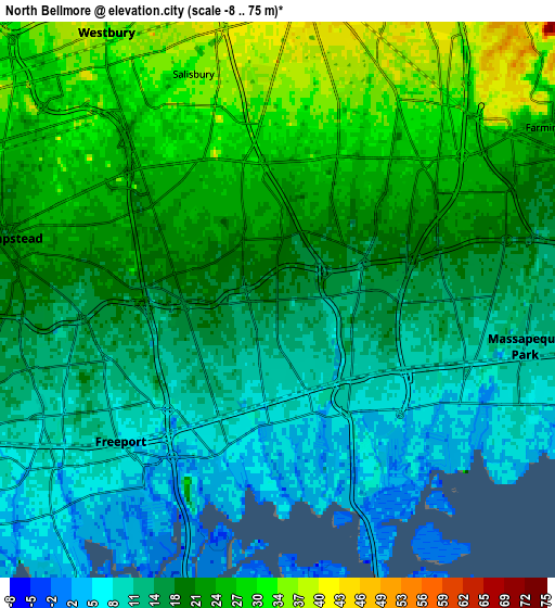 Zoom OUT 2x North Bellmore, United States elevation map