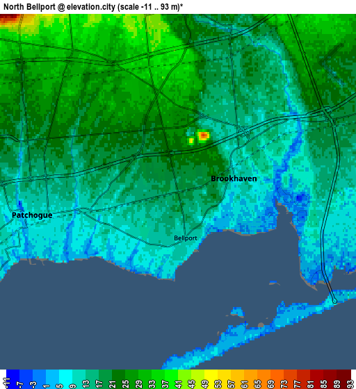 Zoom OUT 2x North Bellport, United States elevation map