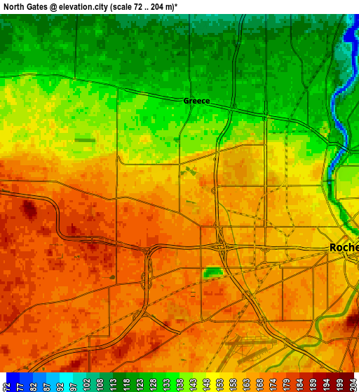 Zoom OUT 2x North Gates, United States elevation map