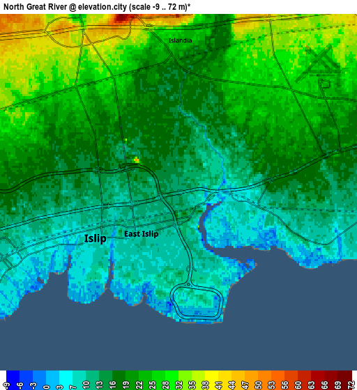 Zoom OUT 2x North Great River, United States elevation map