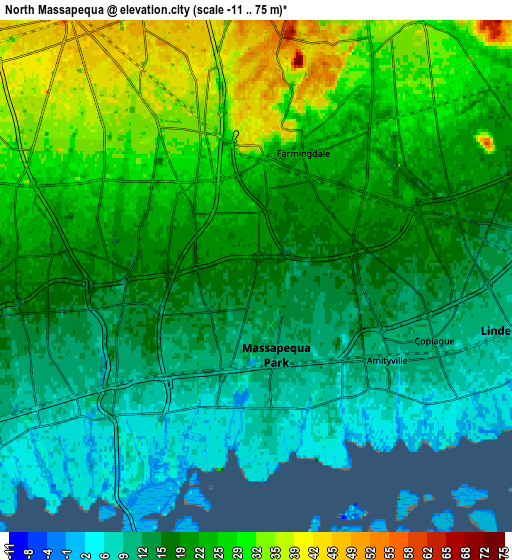 Zoom OUT 2x North Massapequa, United States elevation map