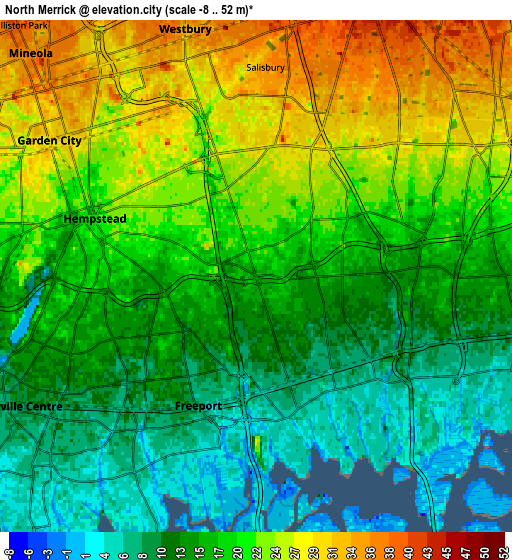 Zoom OUT 2x North Merrick, United States elevation map