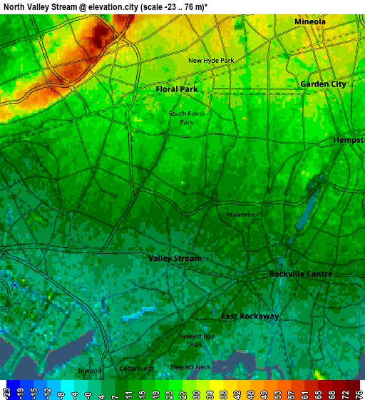 Zoom OUT 2x North Valley Stream, United States elevation map