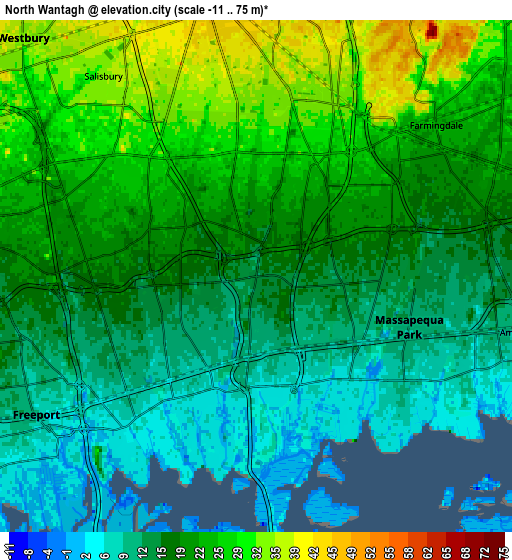 Zoom OUT 2x North Wantagh, United States elevation map