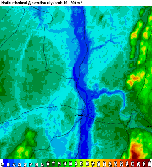 Zoom OUT 2x Northumberland, United States elevation map