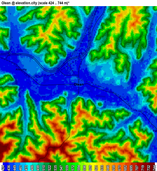 Zoom OUT 2x Olean, United States elevation map