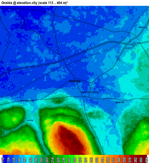 Zoom OUT 2x Oneida, United States elevation map