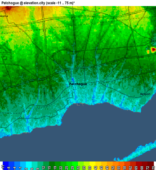 Zoom OUT 2x Patchogue, United States elevation map