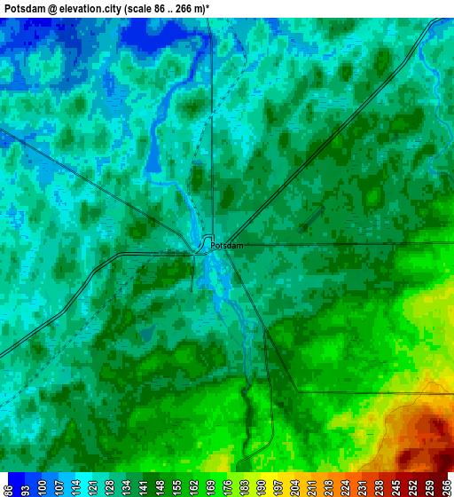 Zoom OUT 2x Potsdam, United States elevation map