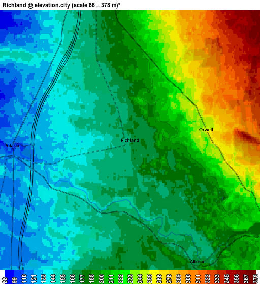 Zoom OUT 2x Richland, United States elevation map