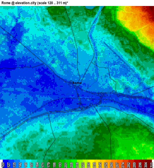 Zoom OUT 2x Rome, United States elevation map