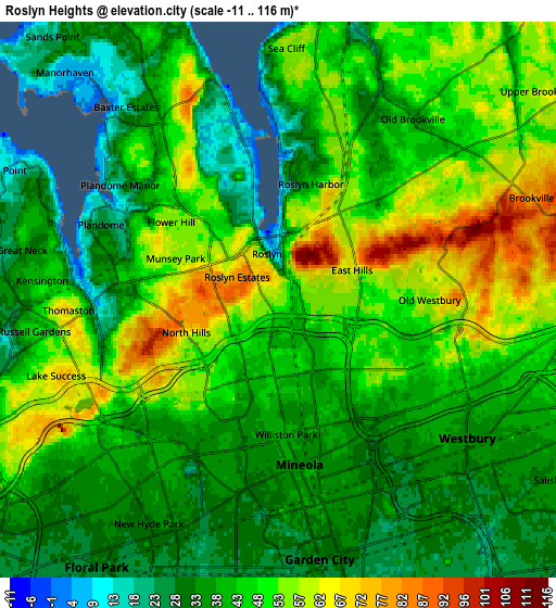 Zoom OUT 2x Roslyn Heights, United States elevation map