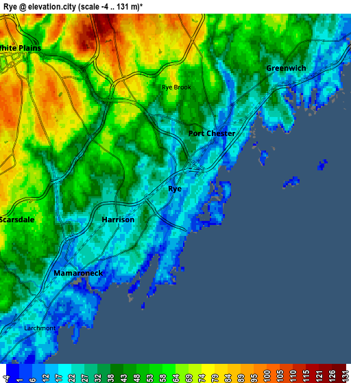 Zoom OUT 2x Rye, United States elevation map