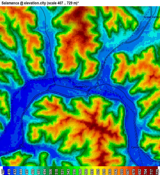 Zoom OUT 2x Salamanca, United States elevation map