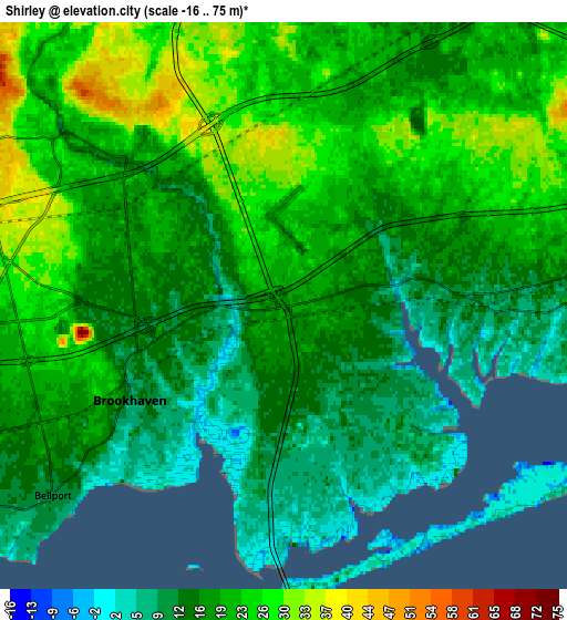 Zoom OUT 2x Shirley, United States elevation map