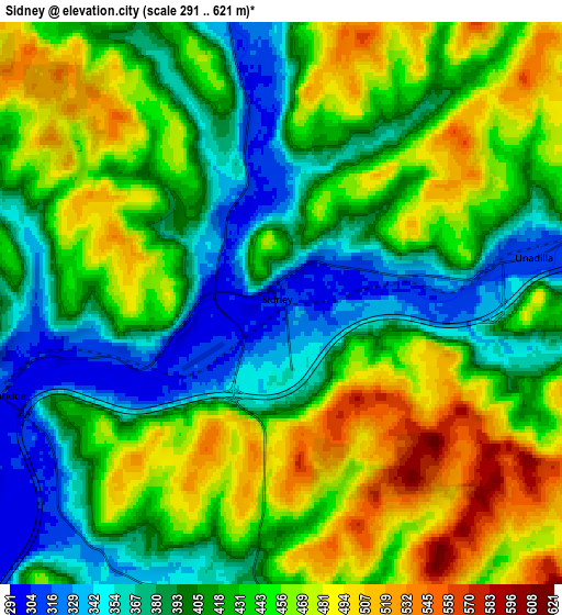 Zoom OUT 2x Sidney, United States elevation map