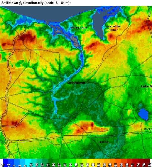 Zoom OUT 2x Smithtown, United States elevation map