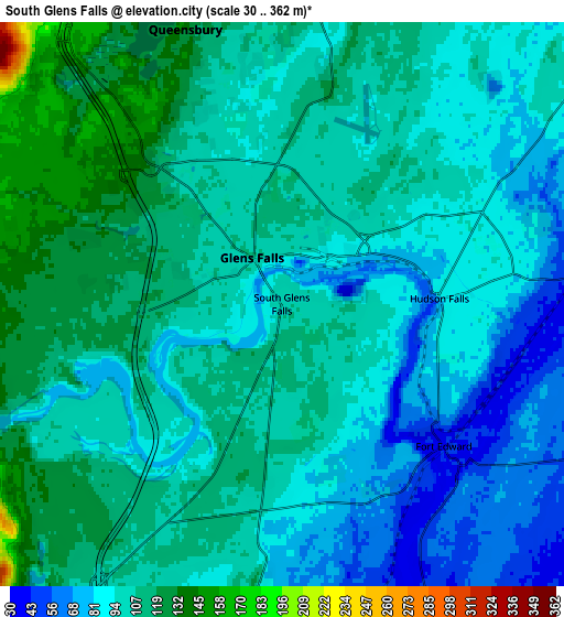 Zoom OUT 2x South Glens Falls, United States elevation map