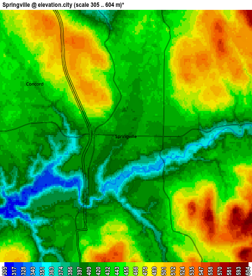 Zoom OUT 2x Springville, United States elevation map