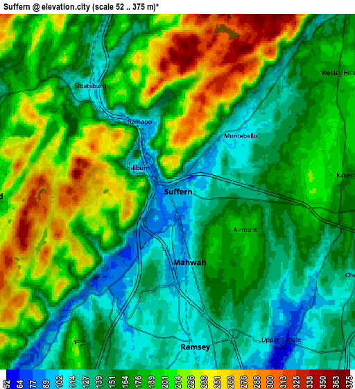 Zoom OUT 2x Suffern, United States elevation map