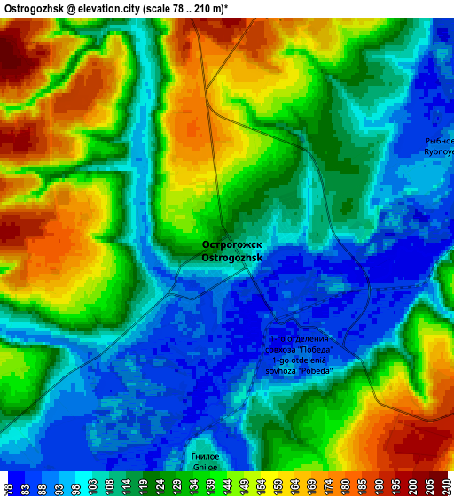 Zoom OUT 2x Ostrogozhsk, Russia elevation map