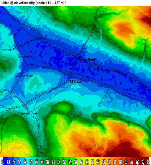 Zoom OUT 2x Utica, United States elevation map