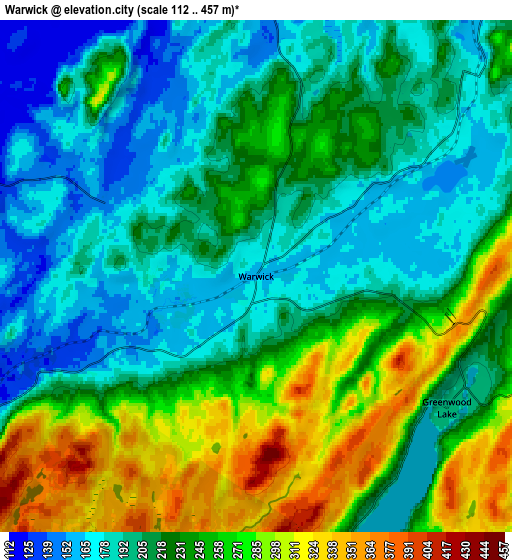 Zoom OUT 2x Warwick, United States elevation map