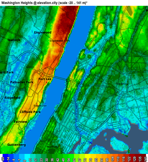 Zoom OUT 2x Washington Heights, United States elevation map