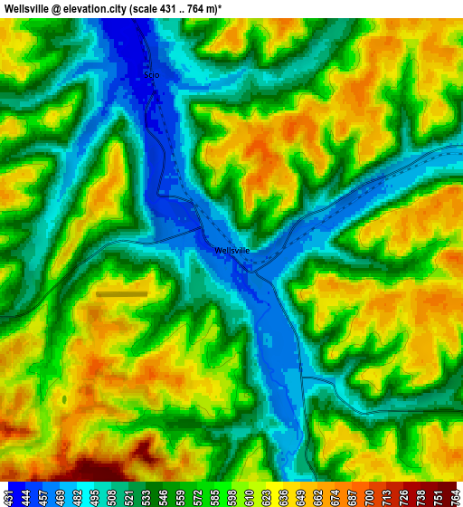 Zoom OUT 2x Wellsville, United States elevation map