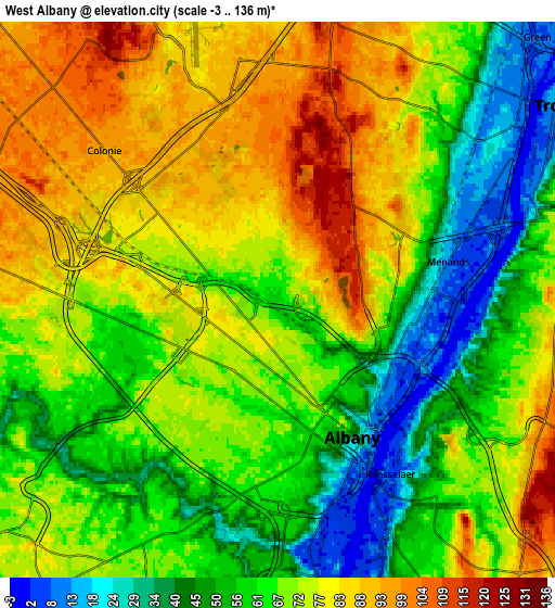 Zoom OUT 2x West Albany, United States elevation map