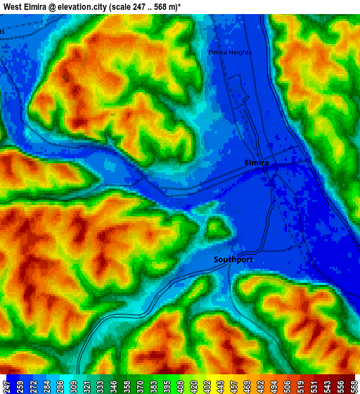 Zoom OUT 2x West Elmira, United States elevation map