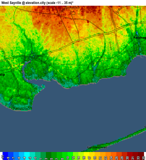 Zoom OUT 2x West Sayville, United States elevation map