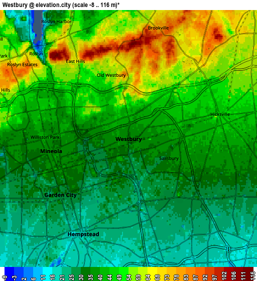 Zoom OUT 2x Westbury, United States elevation map