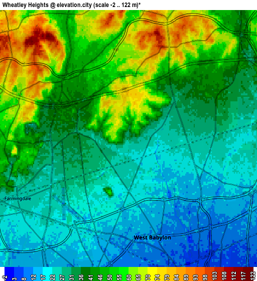 Zoom OUT 2x Wheatley Heights, United States elevation map