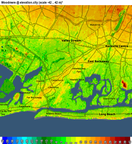 Zoom OUT 2x Woodmere, United States elevation map