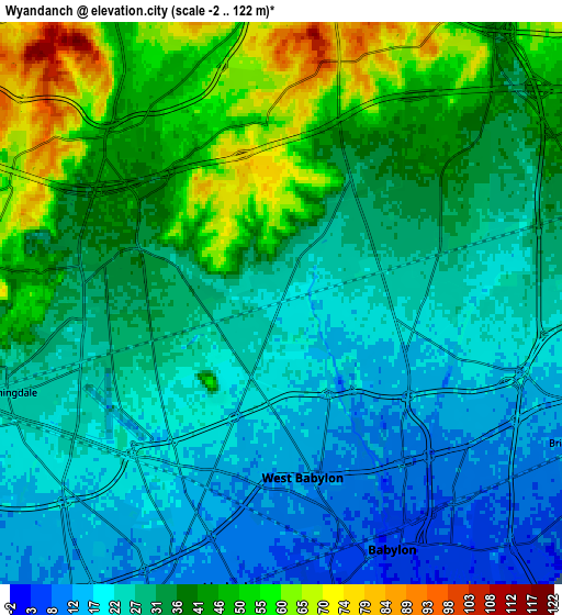 Zoom OUT 2x Wyandanch, United States elevation map