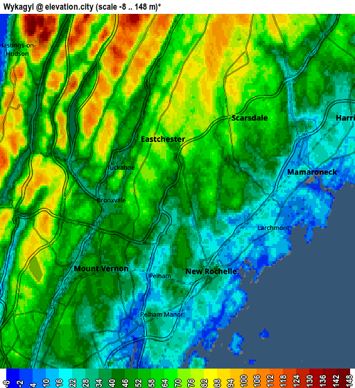 Zoom OUT 2x Wykagyl, United States elevation map