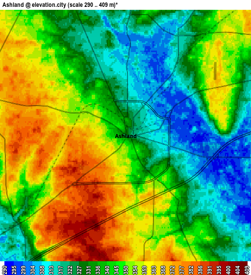 Zoom OUT 2x Ashland, United States elevation map