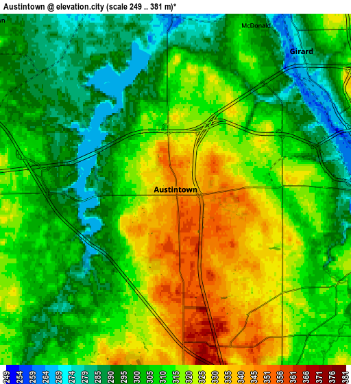 Zoom OUT 2x Austintown, United States elevation map