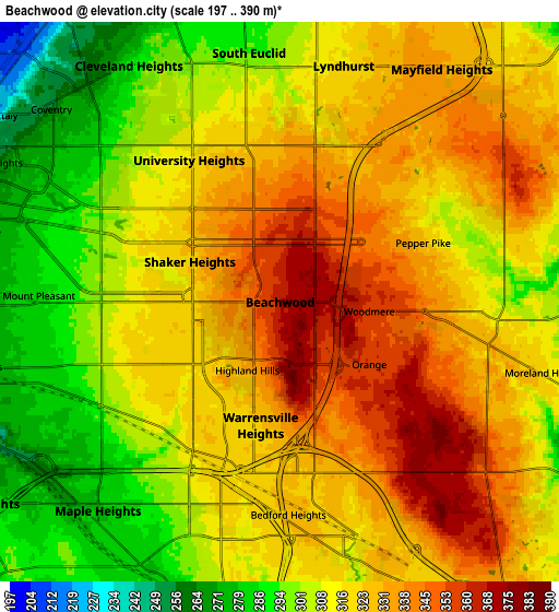 Zoom OUT 2x Beachwood, United States elevation map