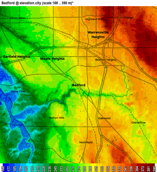 Zoom OUT 2x Bedford, United States elevation map