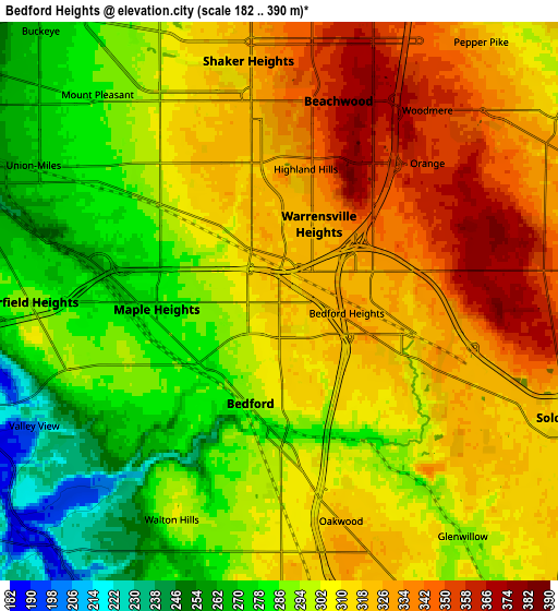 Zoom OUT 2x Bedford Heights, United States elevation map