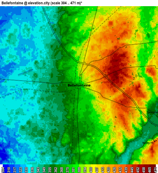 Zoom OUT 2x Bellefontaine, United States elevation map