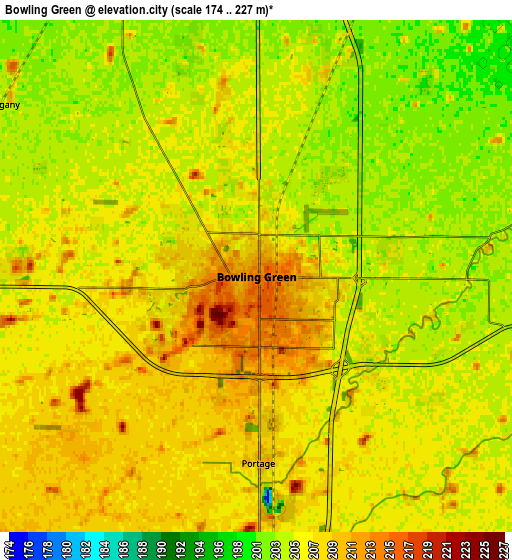 Zoom OUT 2x Bowling Green, United States elevation map