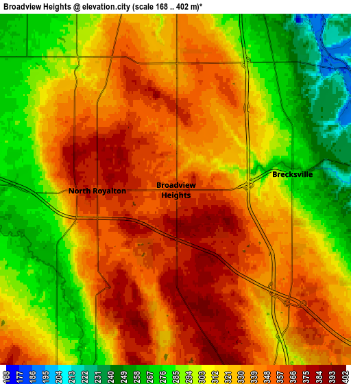 Zoom OUT 2x Broadview Heights, United States elevation map