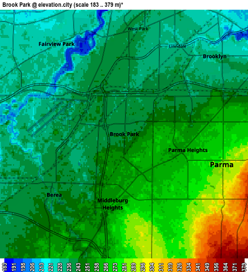 Zoom OUT 2x Brook Park, United States elevation map